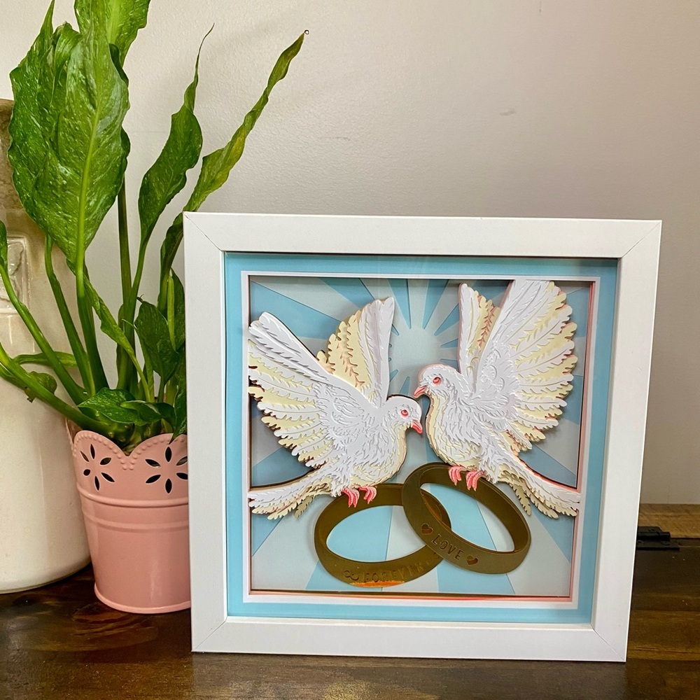 3D Wedding Doves Shadowbox